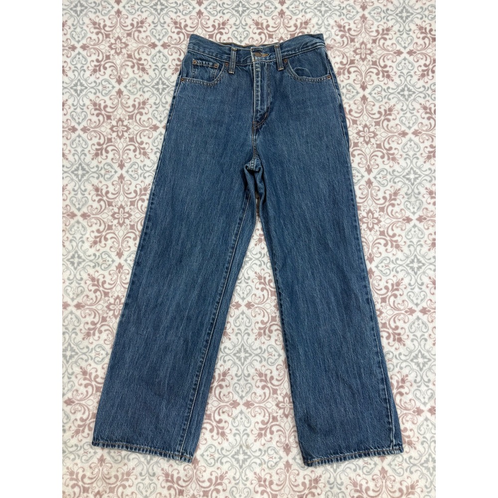 Levis High Waisted Straight Leg Jeans Blue Denim W25 L29 Medium Wash 100 Cotton